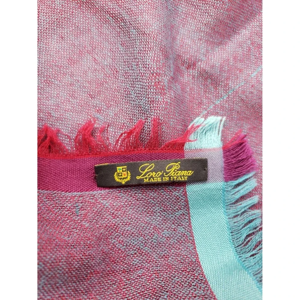 Loro Piana Italian Scarf Blue and Pink Fringe Women